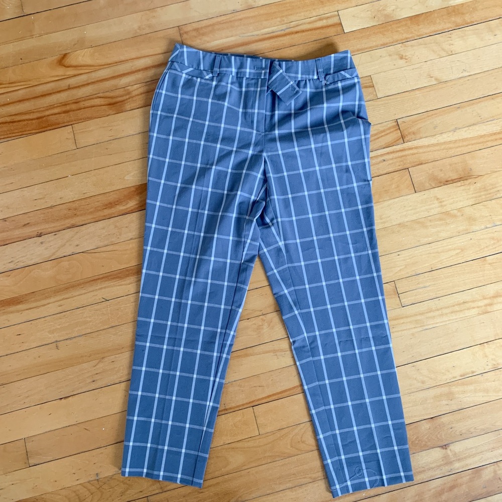 Cleo Blue and white grid pattern trousers
